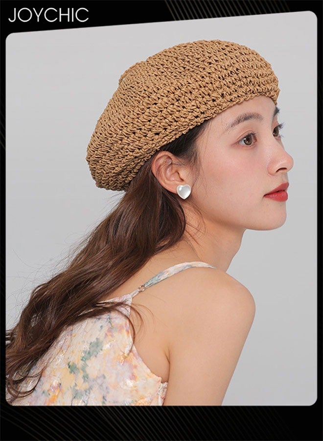 Joychic بريه قش فرنسي ريترو قبعة فنان أدبي للنساء قبعة قش قابلة للتنفس لجميع الفصول - Image 2