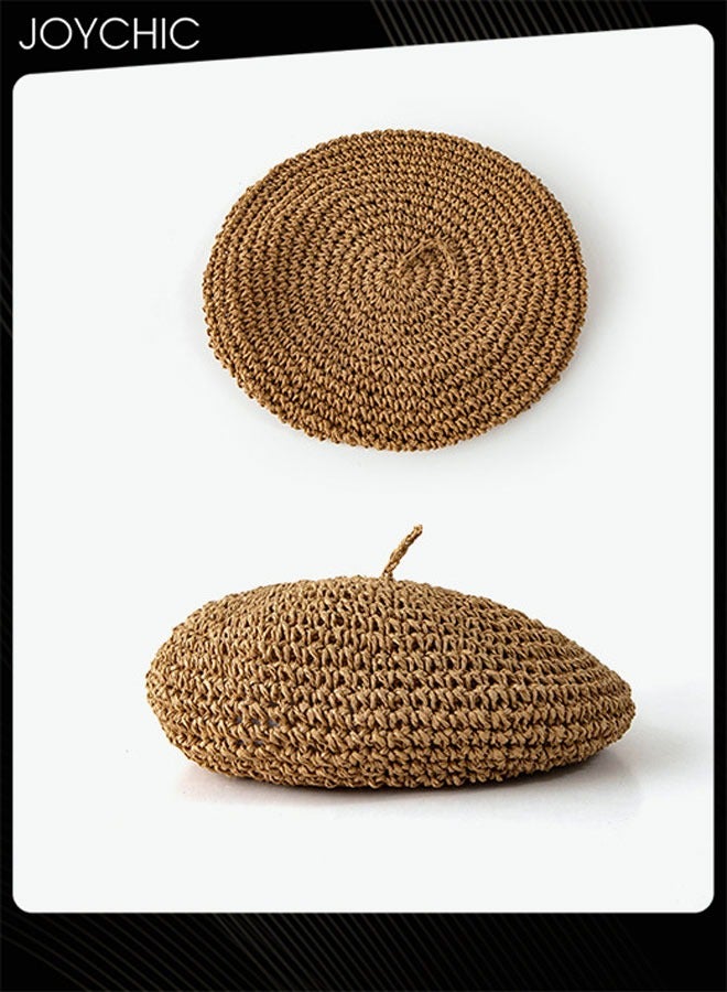 Joychic بريه قش فرنسي ريترو قبعة فنان أدبي للنساء قبعة قش قابلة للتنفس لجميع الفصول - Image 3