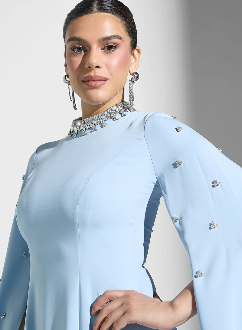 Akadia Fashion Embellished neck A-line dress