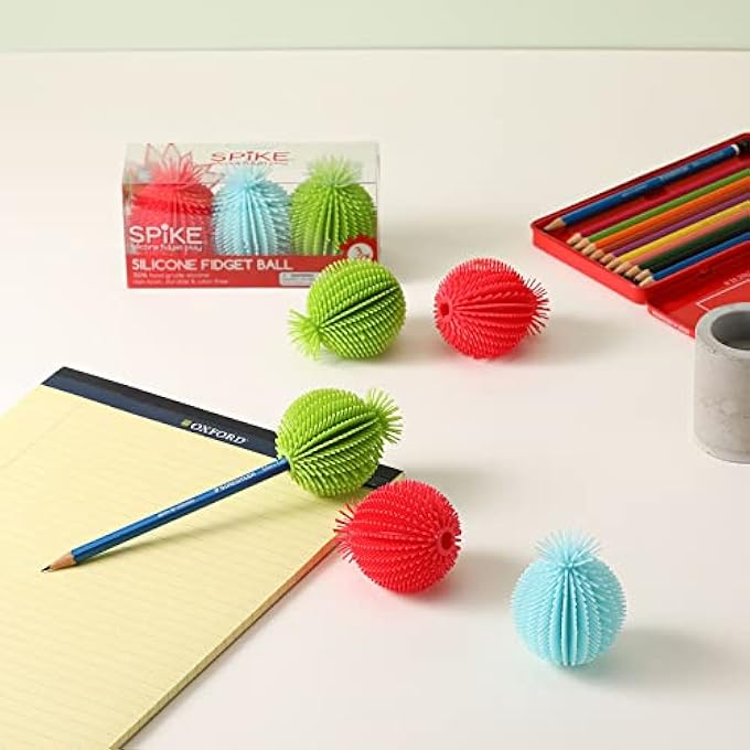 Spike Silicone Fidget Sensory Balls Stress Relief Anti-Anxiety Toys for School, Home & Work - 3 Pack Multicolor Set - Image 5