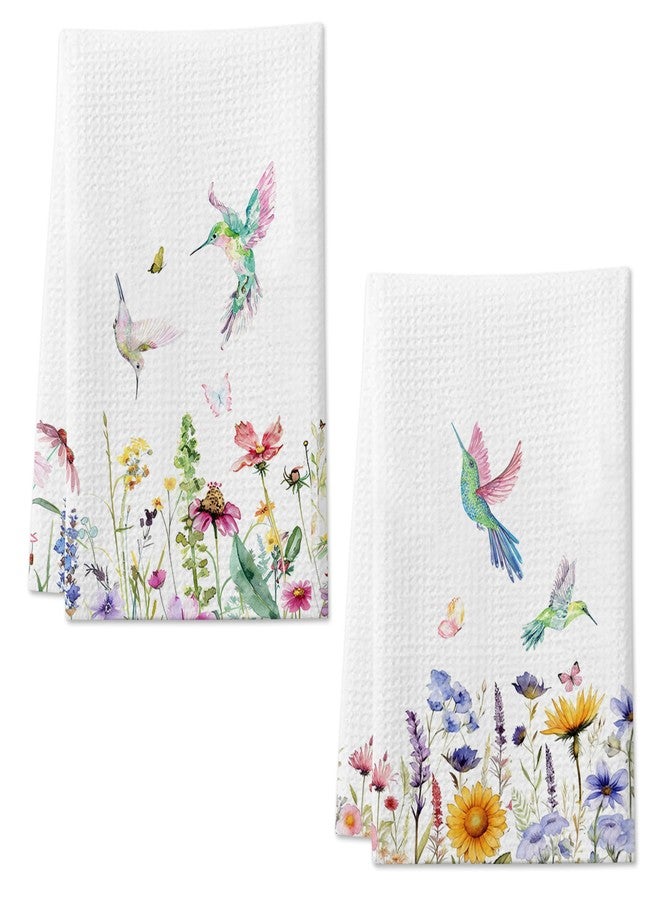 DETIHO Kitchen Towels Set of 2, Soft & Absorbent Dish Towels for Kitchen, Decorative Floral Dish Cloths for Drying Dishes, Hummingbird Gifts for Women, Reusable & Quick-Dry Towels（B09 - Image 1