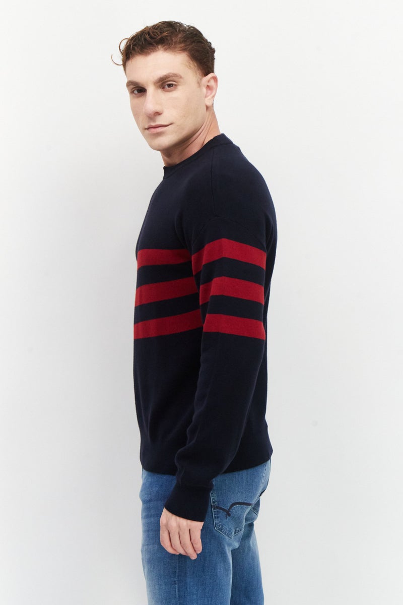 PERRY ELLIS Men Crew Neck Long Sleeve Two Tone Sweater, Navy - Image 2