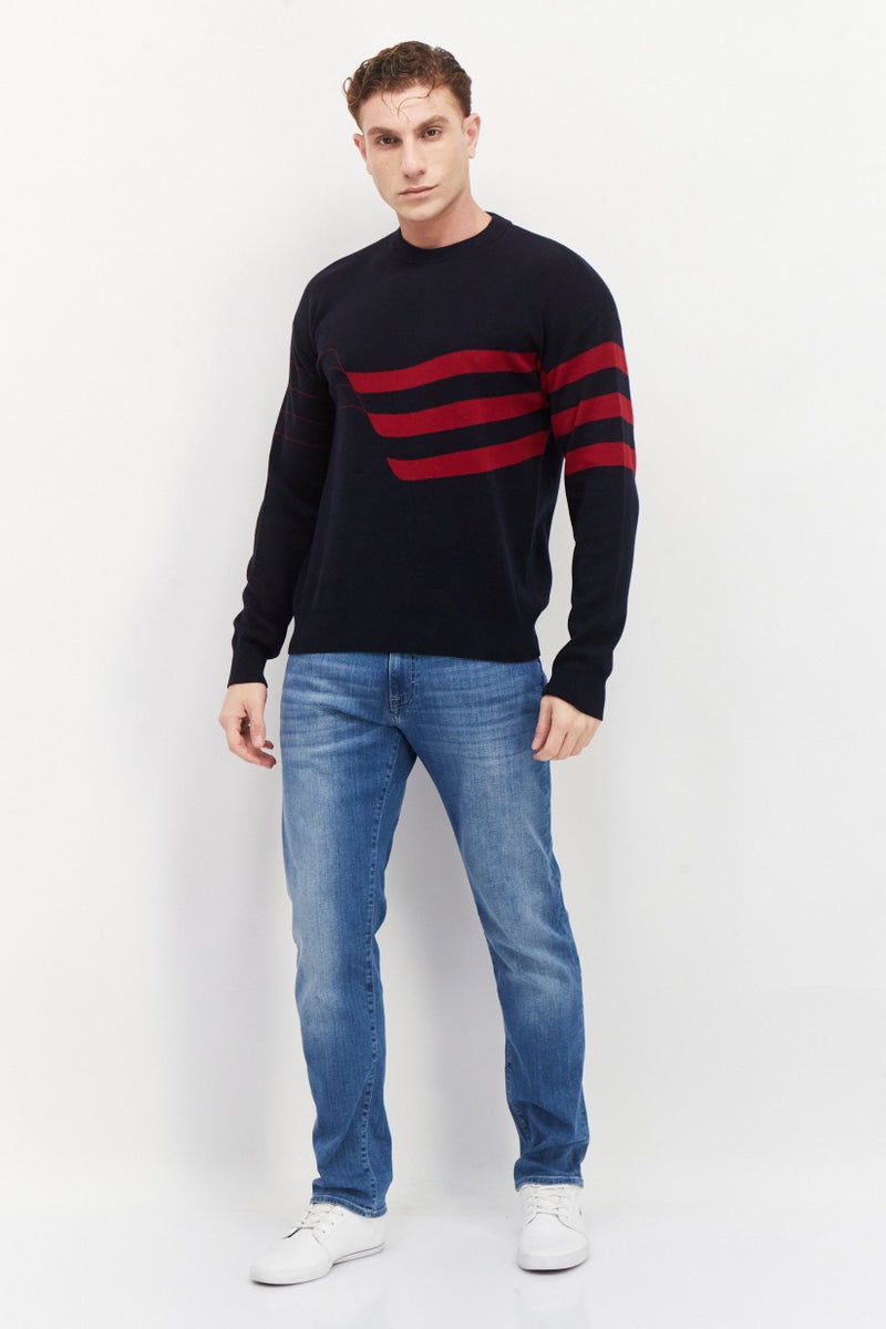 PERRY ELLIS Men Crew Neck Long Sleeve Two Tone Sweater, Navy - Image 4