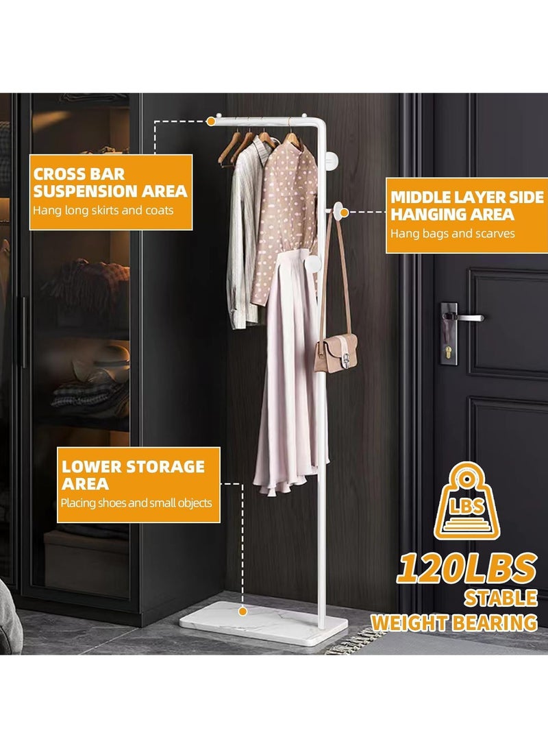 AUTOYSUR Metal Coat Rack Freestanding, Coat Stand With 3 Hooks,White Clothing Rack with Natural Marble Base, Modern Clothes Rack for Entryway, Living Room,Bedroom, Office (White) - Image 3