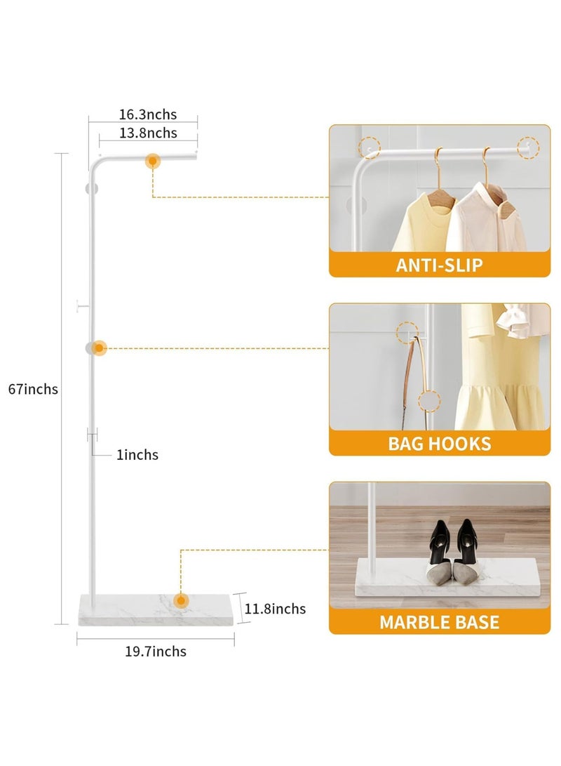 AUTOYSUR Metal Coat Rack Freestanding, Coat Stand With 3 Hooks,White Clothing Rack with Natural Marble Base, Modern Clothes Rack for Entryway, Living Room,Bedroom, Office (White) - Image 4