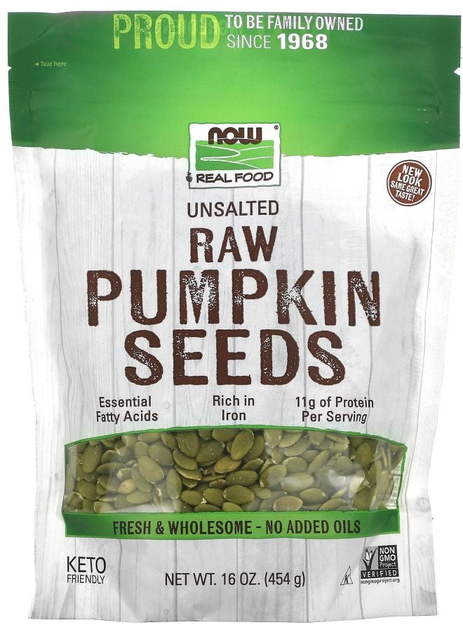 now بذور اليقطين النيئة غير المملحة 16 أونصة (454 جرام)