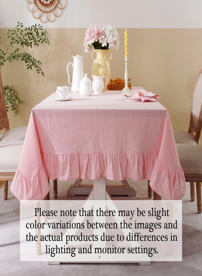 JadeRich Solid Color Ruffled Tablecloth Cotton Rectangular Square Table Cover Decoration for Kitchen Dinning - Image 3