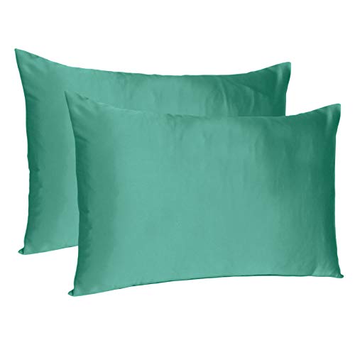 Oussum Satin Silk Pillowcase Pillow Case Covers with Envelop Closure for Hair and Skin Home Bed Decor Set of 2 Pillowcase Free 3 pcs scrunchies (Standard, Bayberry Green) - Image 1