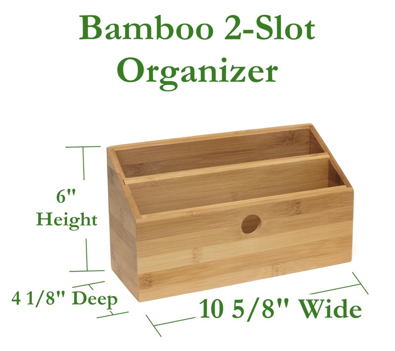 Lipper International 808 Bamboo Wood 2-Slot Office Supply Desk Organizer, 10 3/4" x 4 1/8" x 6" - Image 2