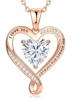 Zifeel Infinity Heart Pendant 925 Sterling Silver, Rose Gold Birthstone Necklace  - Image 1