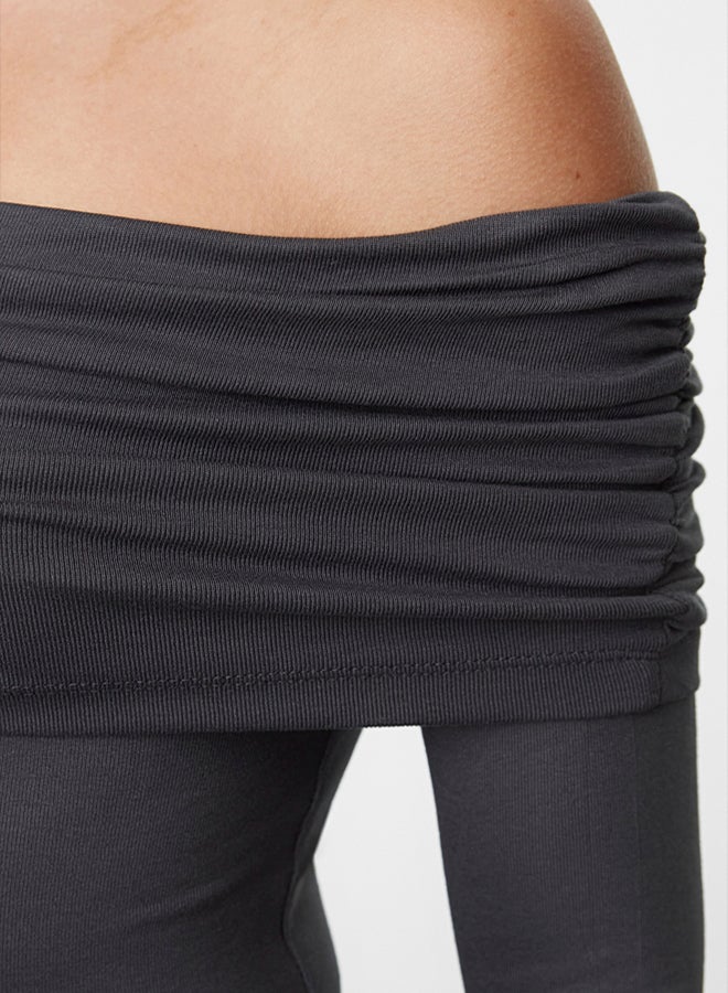 trendyol Anthracite Asymmetric Collar Fitted/Fits Body Flexible Knitted Blouse TWOAW25BZ00262 - Image 4