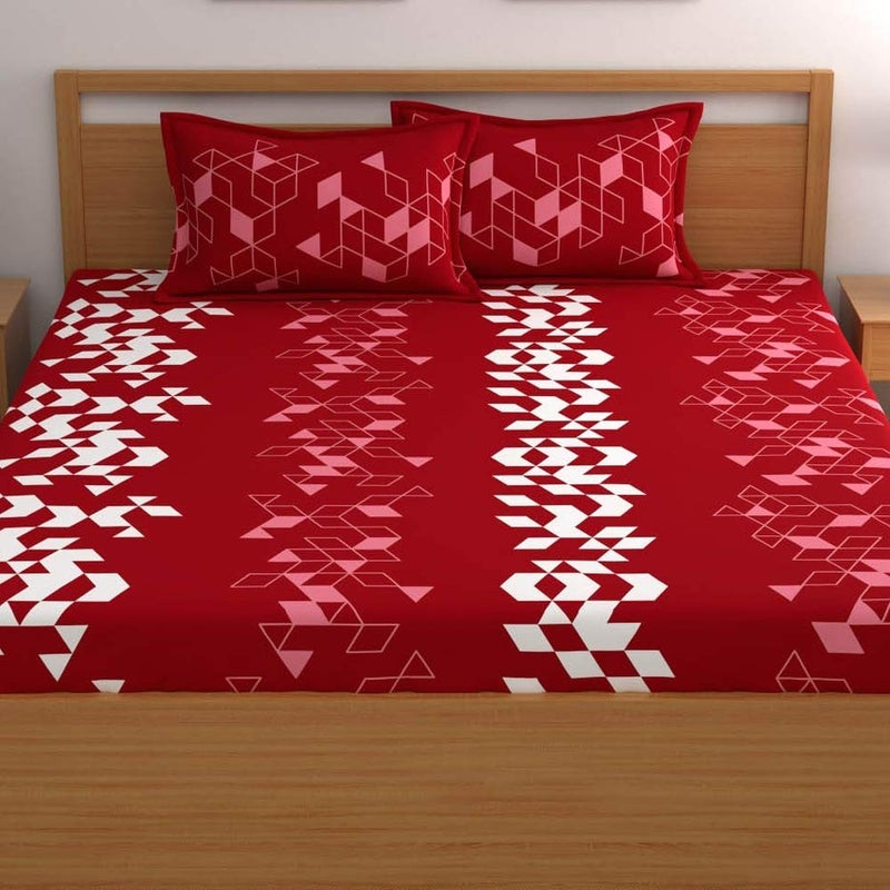 Dreamscape 100 Cotton King Bedsheet with 2 Pillow Covers Size 108 x 108 inches 144 TC Colour Red - Image 2