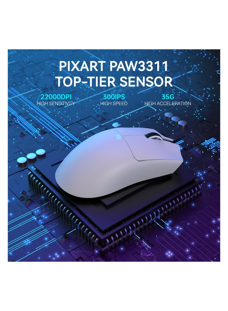 هجوم القرش X11 Lightweight Wireless Gaming Mouse with RGB Charging Dock,Tri-Mode-2.4G/USB-C Wired/BT,22K DPI,PAW3311 Optical Sensor,HUYU Switch, 5 programmable Buttons for PC/Mac(White) - Image 5