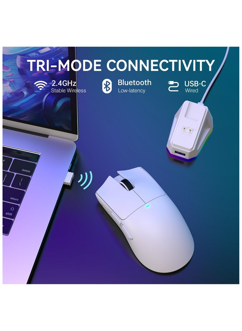 هجوم القرش X11 Lightweight Wireless Gaming Mouse with RGB Charging Dock,Tri-Mode-2.4G/USB-C Wired/BT,22K DPI,PAW3311 Optical Sensor,HUYU Switch, 5 programmable Buttons for PC/Mac(White) - Image 3