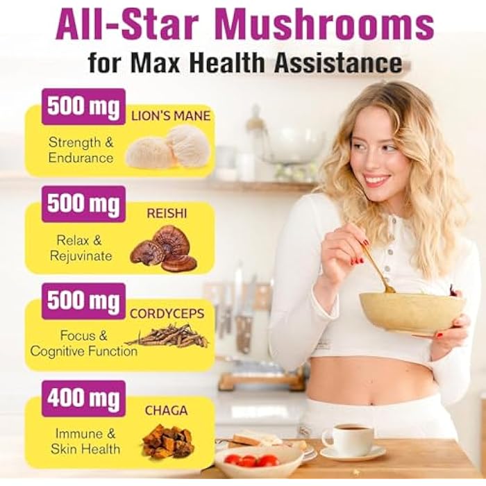 Dmeisy Mushroom Powder | for Mushroom Coffee, 20-in-1 Mushroom Complex with Lions Mane Powder, Reishi, Cordyceps, Turkey Tail & Herbs, Brain Supplements for Memory and Focus, Energy, Immunity - 5.3oz - Image 3