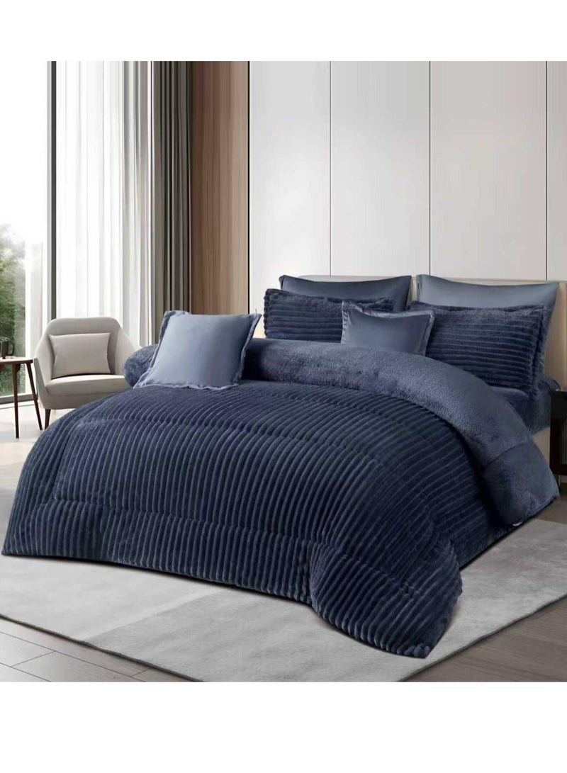 Ming Li Winter double bedspread with geometric design made of soft fur, consisting of 8 pieces (1 bedspread + 1 fitted sheet + 4 pillowcases + 2 square pillowcases). Bedspread size: 230X250 cm - Image 1