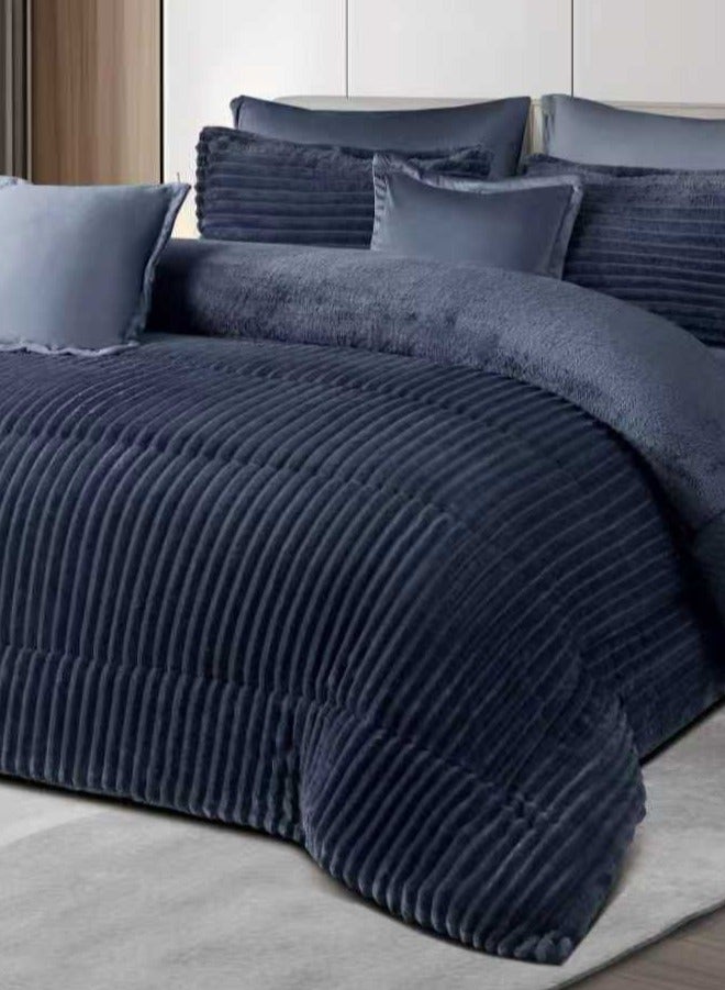 Ming Li Winter double bedspread with geometric design made of soft fur, consisting of 8 pieces (1 bedspread + 1 fitted sheet + 4 pillowcases + 2 square pillowcases). Bedspread size: 230X250 cm - Image 2