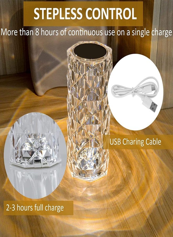 LITVERSE Crystal Table Lamp, 3 Color Changing Rose Diamond Night Light, USB Rechargeable Nightstand LED Lamp with Touch Control for Living Room Party Dinner Decor - Image 4