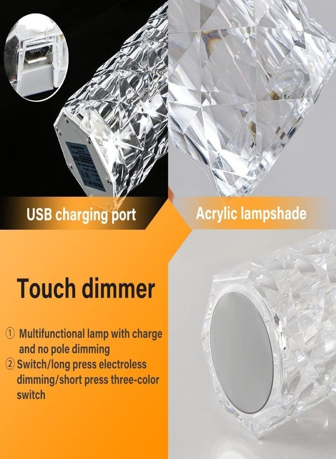 LITVERSE Crystal Table Lamp, 3 Color Changing Rose Diamond Night Light, USB Rechargeable Nightstand LED Lamp with Touch Control for Living Room Party Dinner Decor - Image 2