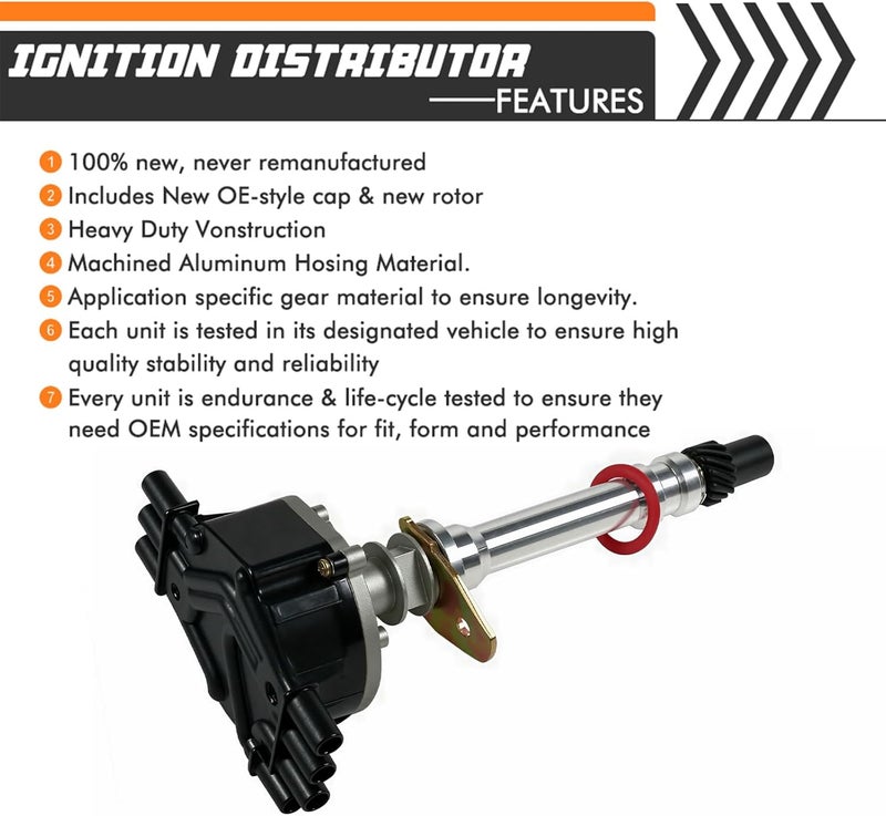 A ABIGAIL موزع الإشعال مع غطاء ودوران بديل لشاحنات وفانات شيفروليه جي إم سي إيزوزو أولدز 96-07 1996-2007 فورتك 4.3L V6 OEM #12570426 1103417 1104078 1103976 1103917 12598210 01104078 93441559 - Image 4