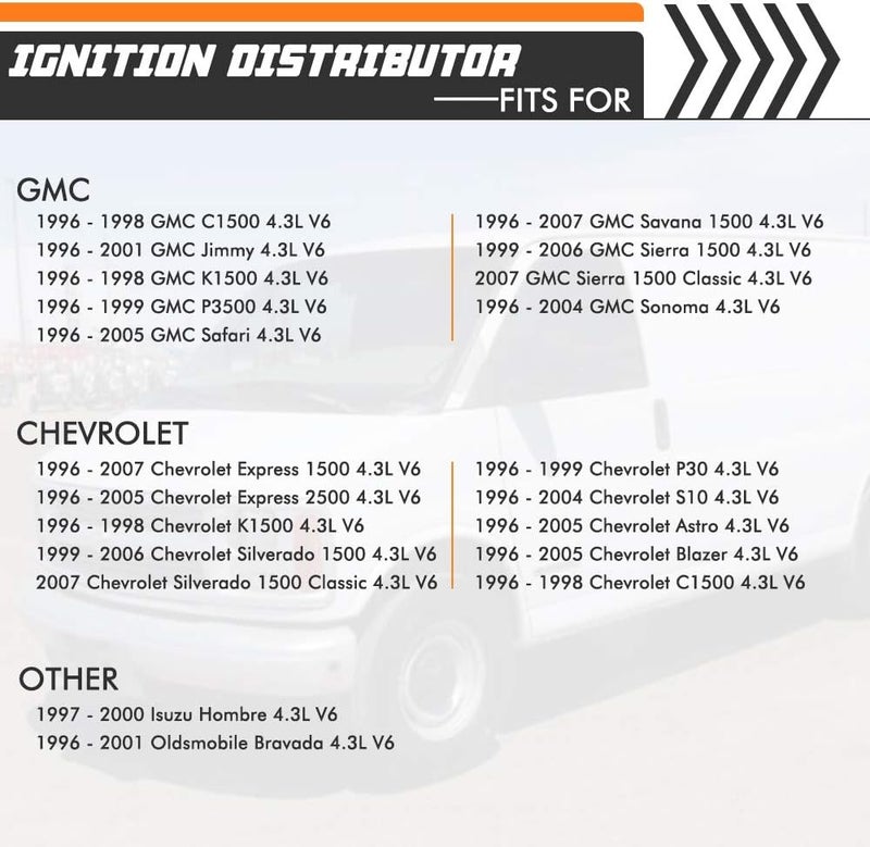 A ABIGAIL موزع الإشعال مع غطاء ودوران بديل لشاحنات وفانات شيفروليه جي إم سي إيزوزو أولدز 96-07 1996-2007 فورتك 4.3L V6 OEM #12570426 1103417 1104078 1103976 1103917 12598210 01104078 93441559 - Image 3