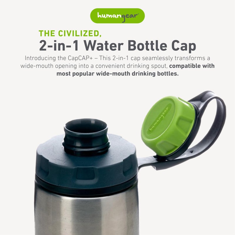 Humangear humangear capCAP+ | Converts Wide-Mouth Openings | Secure Easy Open | Food-Safe Material | Water Bottle Accessory Lid, Light Blue  - Image 2