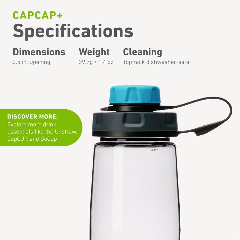 Humangear humangear capCAP+ | Converts Wide-Mouth Openings | Secure Easy Open | Food-Safe Material | Water Bottle Accessory Lid, Light Blue  - Image 5