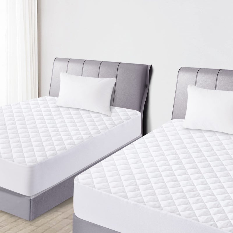 Safe and Sound Quilted Fitted Twin Mattress Pad Cover Waterproof Mattress Protector Deep Pocket Elastic Fits Up to 18 Breathable Soft Alternative Filling Mattress Pad 2 Pack