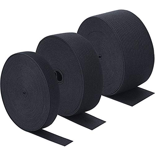 Sunmns 3 Rolls Sewing Stretch Elastic Band Spool, 3/5, 1, 1-1/2 Inch in Width, 5.5 Yards/Roll (Black) - Image 1
