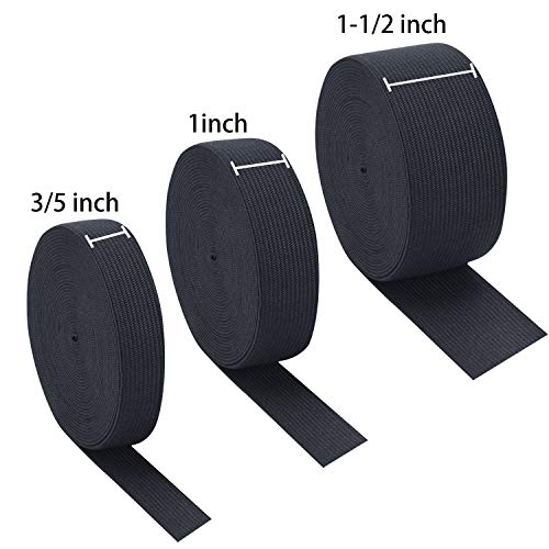 Sunmns 3 Rolls Sewing Stretch Elastic Band Spool, 3/5, 1, 1-1/2 Inch in Width, 5.5 Yards/Roll (Black) - Image 3