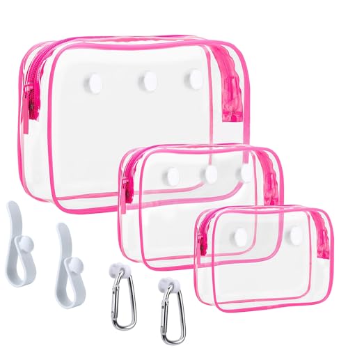 Everfunny 3 Packs Clear Bogg Beach Tote Bag with 4 Pack Insert Hooks Accessories for Bogg Bags Travel Makeup Clean Toiletry Brush Organizer Cosmetic Divider Storage Inner Pouch (Rose Red) - Image 1