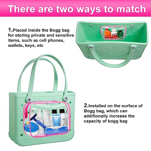 Everfunny 3 Packs Clear Bogg Beach Tote Bag with 4 Pack Insert Hooks Accessories for Bogg Bags Travel Makeup Clean Toiletry Brush Organizer Cosmetic Divider Storage Inner Pouch (Rose Red) - Image 3