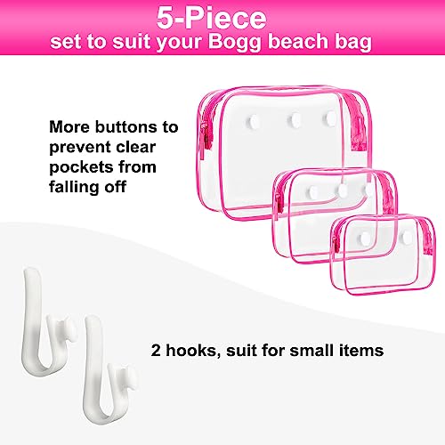 Everfunny 3 Packs Clear Bogg Beach Tote Bag with 4 Pack Insert Hooks Accessories for Bogg Bags Travel Makeup Clean Toiletry Brush Organizer Cosmetic Divider Storage Inner Pouch (Rose Red) - Image 2