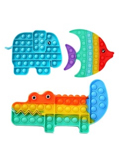 NQOOH Three-Piece Animal Pop It Fidget Toy Set Elephant Fish and Crocodile Shapes Sensory Bubble Popping Toy for Stress Relief  - Image 1