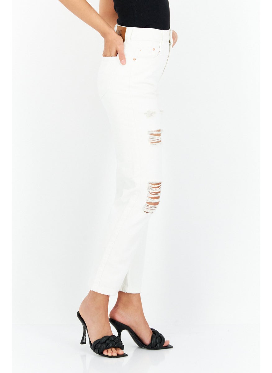 Don't Call Me Jennyfer - Women Mom Fit Rip Non Stretchable Jeans, White - Image 1
