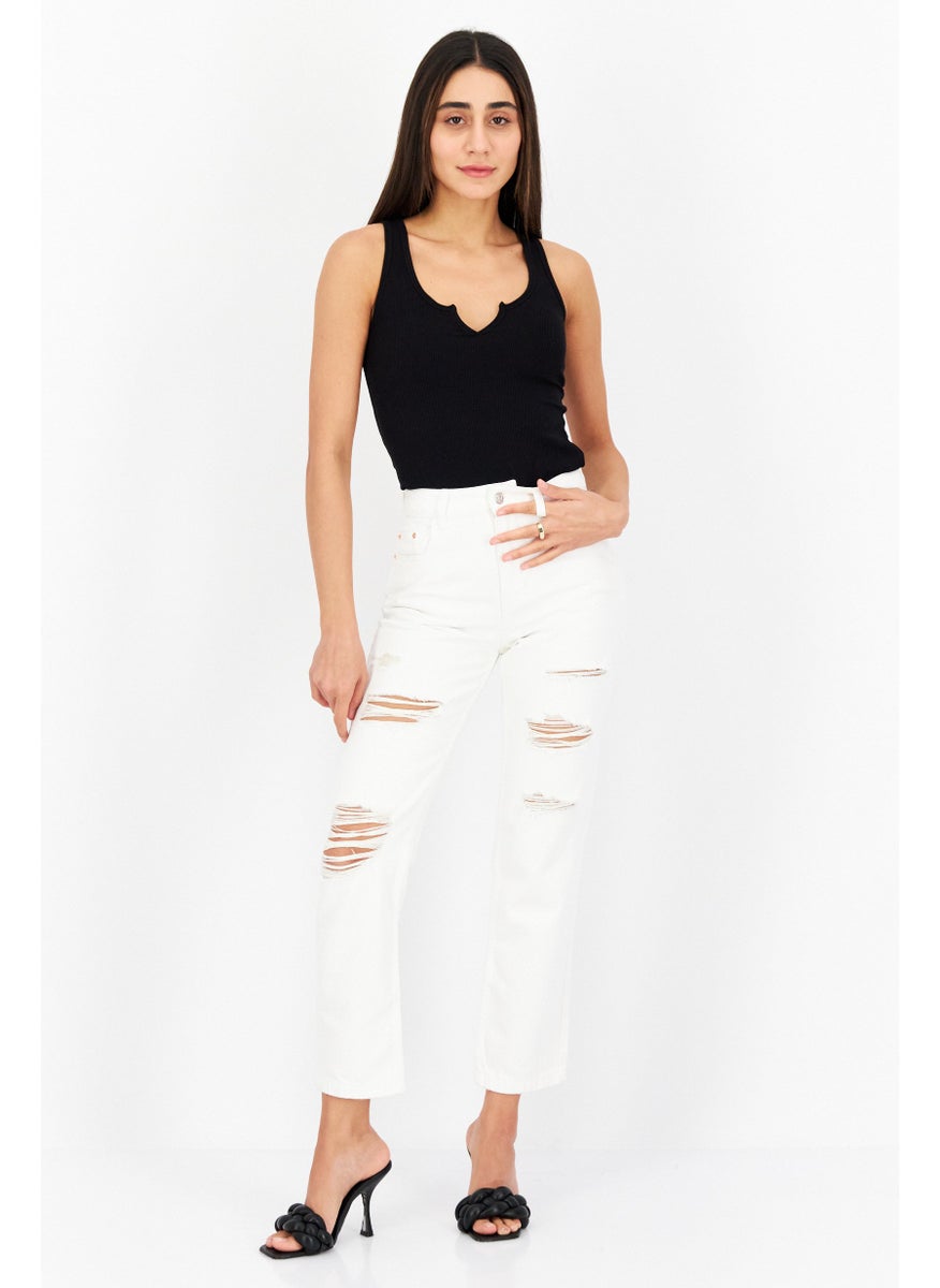 Don't Call Me Jennyfer - Women Mom Fit Rip Non Stretchable Jeans, White - Image 1