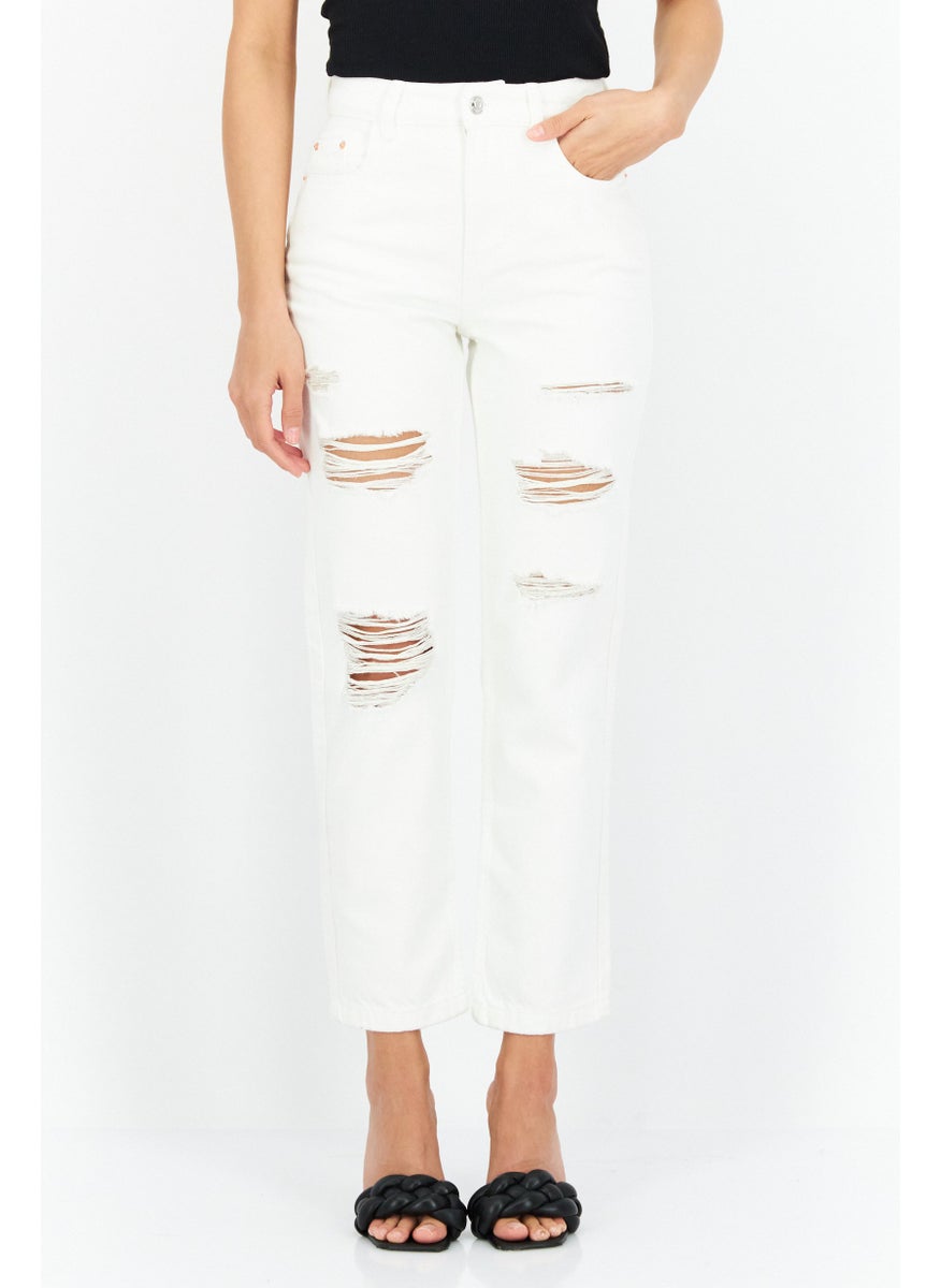 Don't Call Me Jennyfer - Women Mom Fit Rip Non Stretchable Jeans, White - Image 1