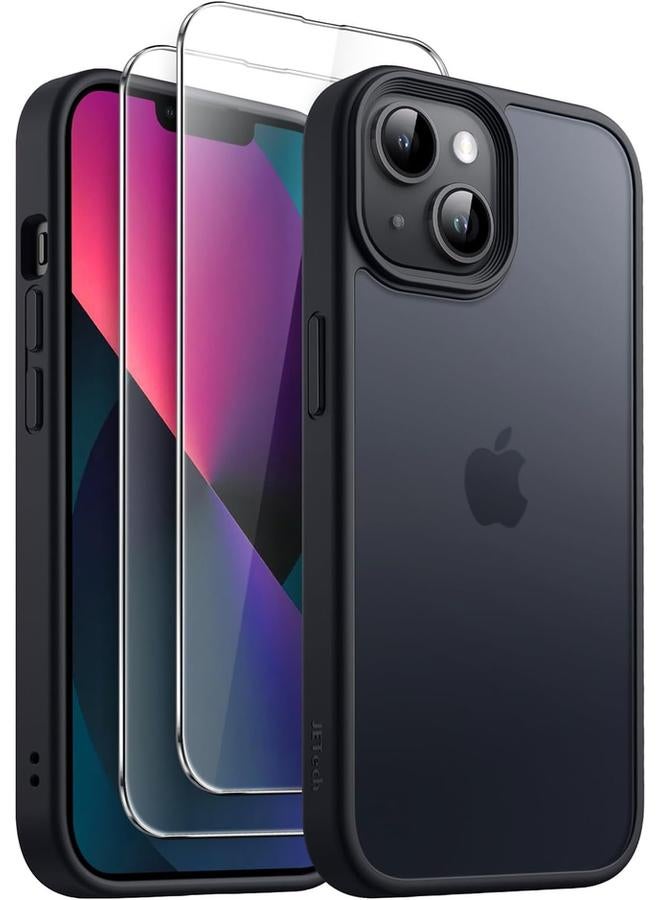 جي تيك جراب غير لامع 3 في 1 لهاتف آيفون 13 ميني مقاس 5.4 بوصة مع قطعتين من واقيات الشاشة الزجاجية المقواة الشفافة المقاومة للصدمات باللون الأسود - Image 1