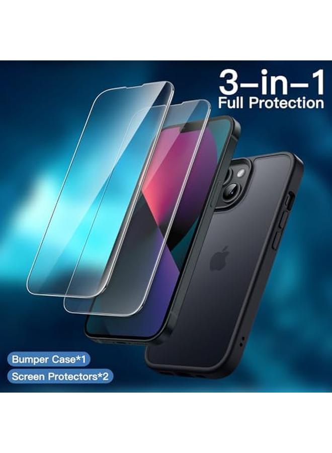 جي تيك جراب غير لامع 3 في 1 لهاتف آيفون 13 ميني مقاس 5.4 بوصة مع قطعتين من واقيات الشاشة الزجاجية المقواة الشفافة المقاومة للصدمات باللون الأسود - Image 3