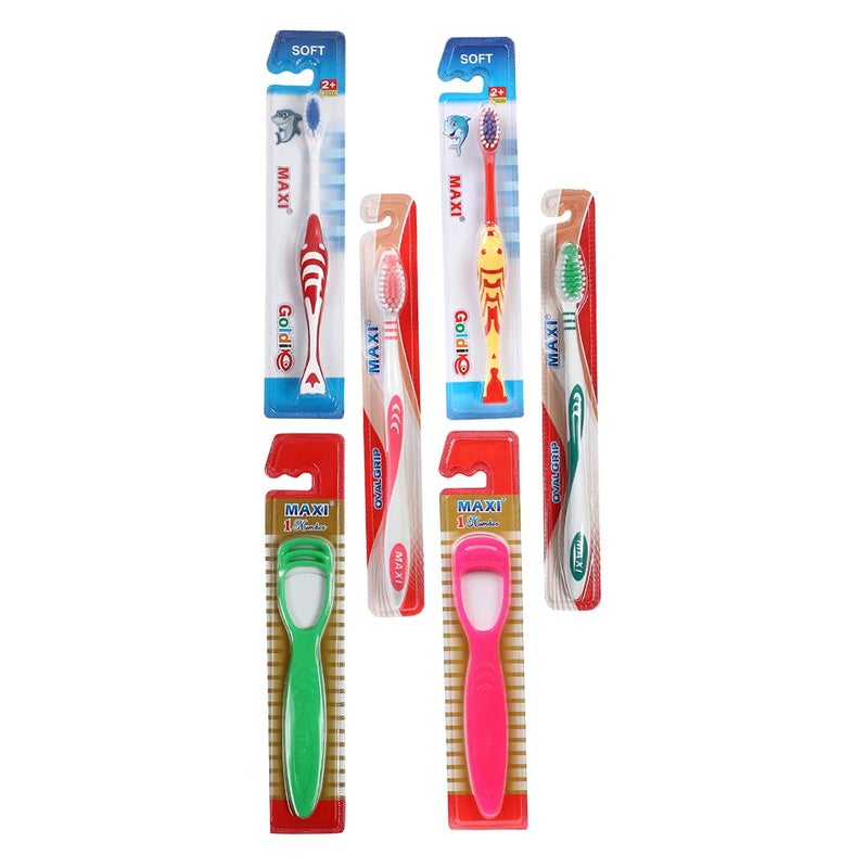 MAXI Oral Care Combo of 12-4 Oval Grip Adults Soft Toothbrush, 4 Goldie Junior Kids Soft Toothbrush & 4 TC 1 Number Tongue Cleaner - Image 5
