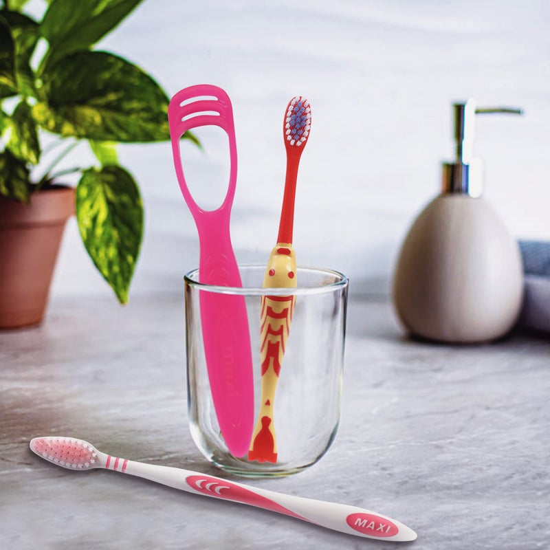 MAXI Oral Care Combo of 12-4 Oval Grip Adults Soft Toothbrush, 4 Goldie Junior Kids Soft Toothbrush & 4 TC 1 Number Tongue Cleaner - Image 2