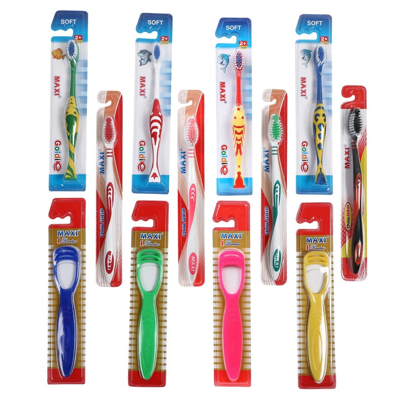 MAXI Oral Care Combo of 12-4 Oval Grip Adults Soft Toothbrush, 4 Goldie Junior Kids Soft Toothbrush & 4 TC 1 Number Tongue Cleaner - Image 4