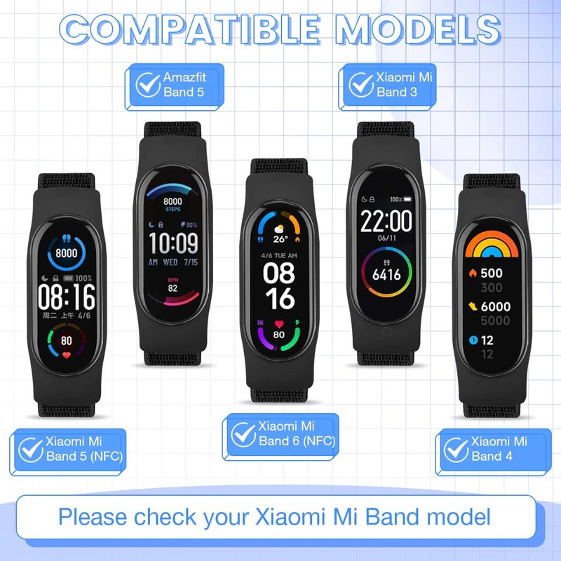 TumpCez حزام نيلون TumpCez Solo Loop متوافق مع Xiaomi Mi Band 6 5 4 3 / Amazfit Band 5، حزام رياضي ملون ناعم قابل للتعديل بديل لـ Xiaomi Mi Band 6 5 (NFC) للرجال والنساء - Image 2