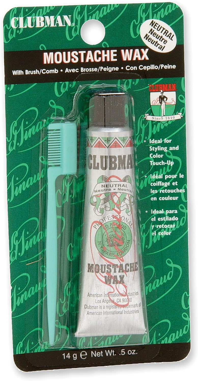 Clubman Moustache Wax Hang Pack - Neutral, 0.5 oz with Brush/Comb Applicator - Image 1