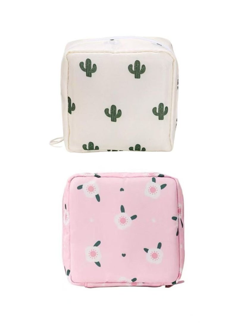 حقيبة تخزين الفوط الصحية المحمولة من قطعتين، حقيبة الدورة الشهرية للمراهقات، فوط صحية/ فوط صحية/ سدادات قطنية صغيرة، حقيبة تخزين الفوط الصحية، هدايا الدورة الشهرية الأولى للفتيات المراهقات 13 × 13 سم - Image 1