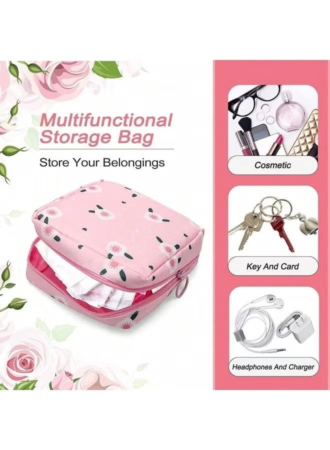 حقيبة تخزين الفوط الصحية المحمولة من قطعتين، حقيبة الدورة الشهرية للمراهقات، فوط صحية/ فوط صحية/ سدادات قطنية صغيرة، حقيبة تخزين الفوط الصحية، هدايا الدورة الشهرية الأولى للفتيات المراهقات 13 × 13 سم - Image 4