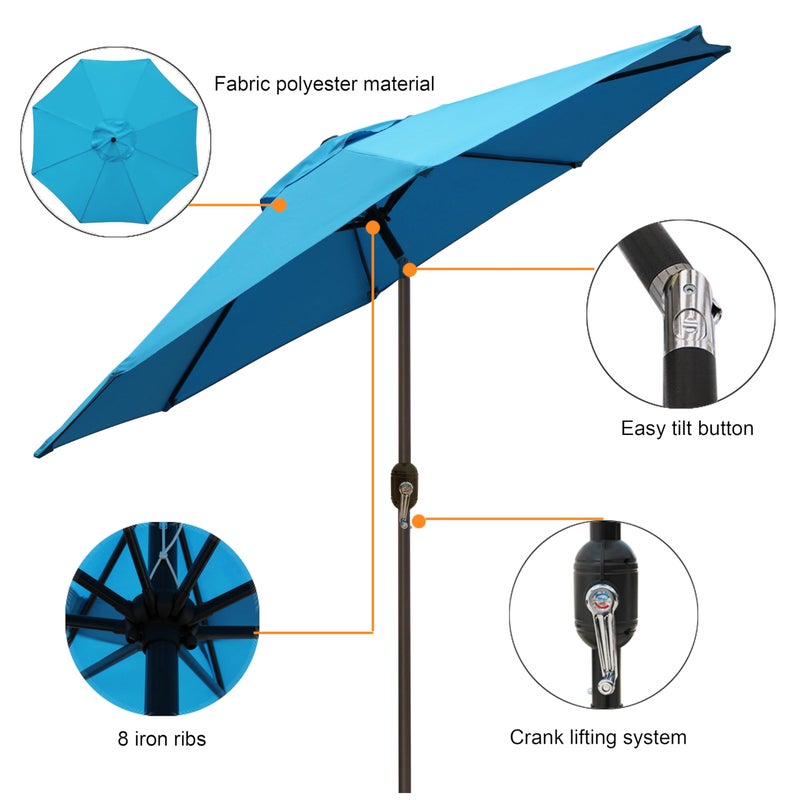 Blissun 9' Outdoor Patio Umbrella, Outdoor Table Umbrella, Yard Umbrella, Market Umbrella with 8 Sturdy Ribs, Push Button Tilt and Crank (Light Blue) - Image 3