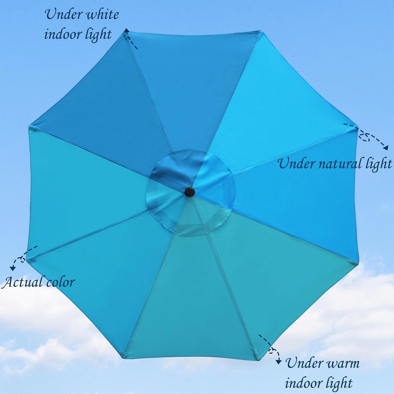 Blissun 9' Outdoor Patio Umbrella, Outdoor Table Umbrella, Yard Umbrella, Market Umbrella with 8 Sturdy Ribs, Push Button Tilt and Crank (Light Blue) - Image 2