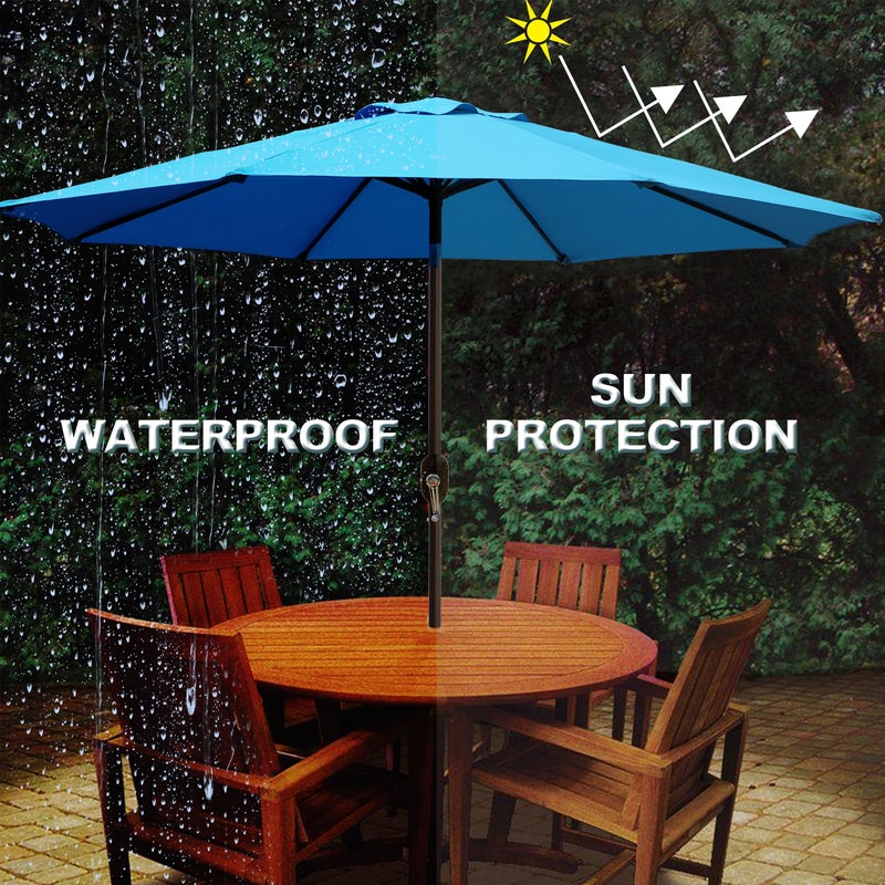 Blissun 9' Outdoor Patio Umbrella, Outdoor Table Umbrella, Yard Umbrella, Market Umbrella with 8 Sturdy Ribs, Push Button Tilt and Crank (Light Blue) - Image 5