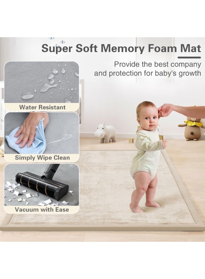YSOAE Baby Home Play Mat for Floor, 3CM Thick Memory Foam, Soft Velvet Playpen Mat for Kids, Crawling Mats with Non-Slip Bottom, Yoga, Tatami-150x180CM,Beige - Image 5